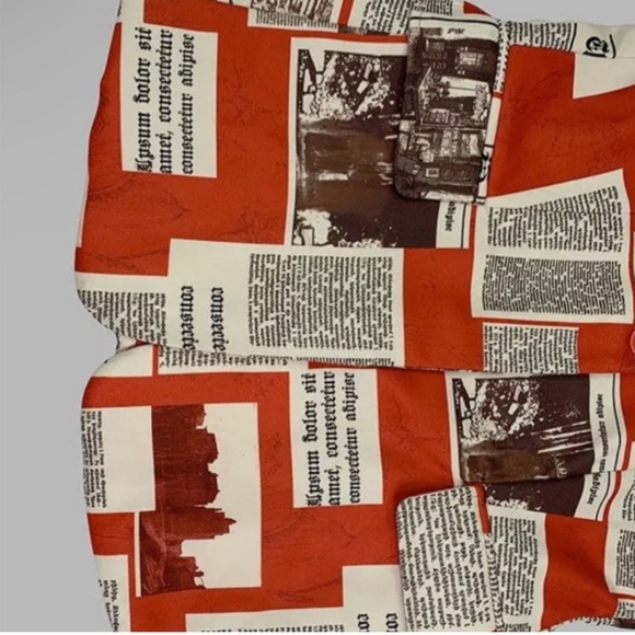 Red Newspaper Print Women's Blazer - Picture 6 of 7